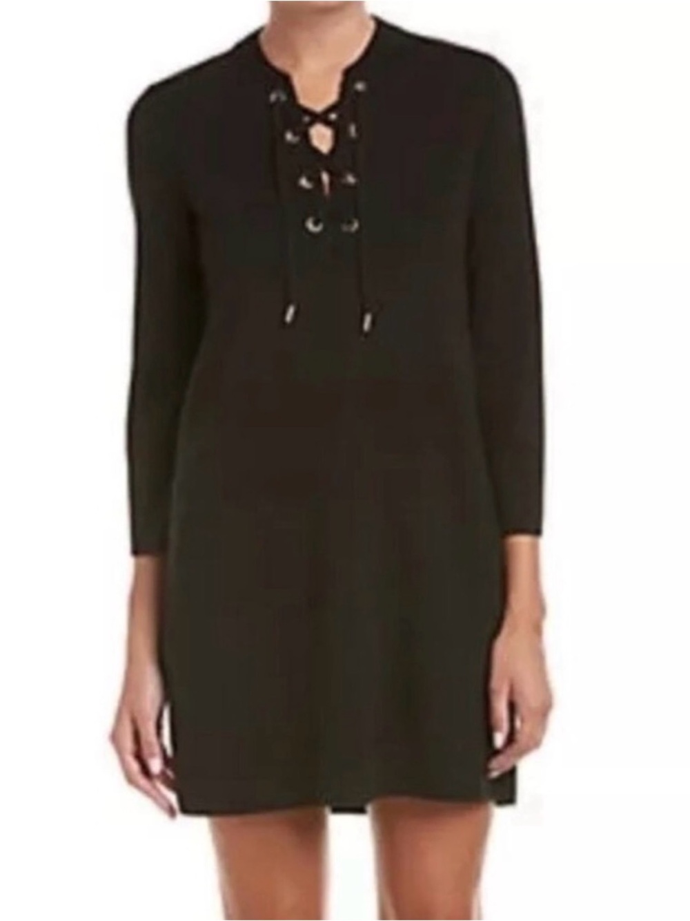 Theory Classic Black Lace-Up Long Sleeve Dress - Picture 1 of 9